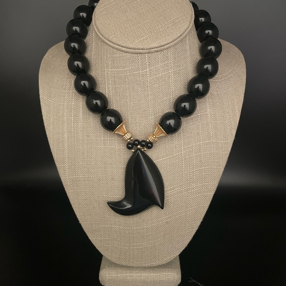 Saks Vintage Black Onyx Large Contemporary Statement Necklace 80’s-90’s